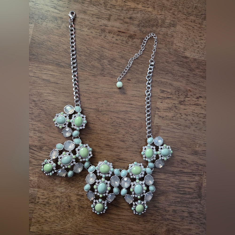 Lia Sophia Silver and Pastel Green Blue Pink Chunky Statement Necklace